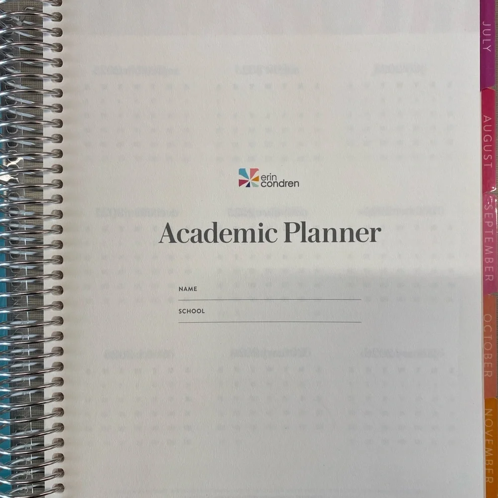NEW Erin Condren academic vertical Planner with Colorful Tabs